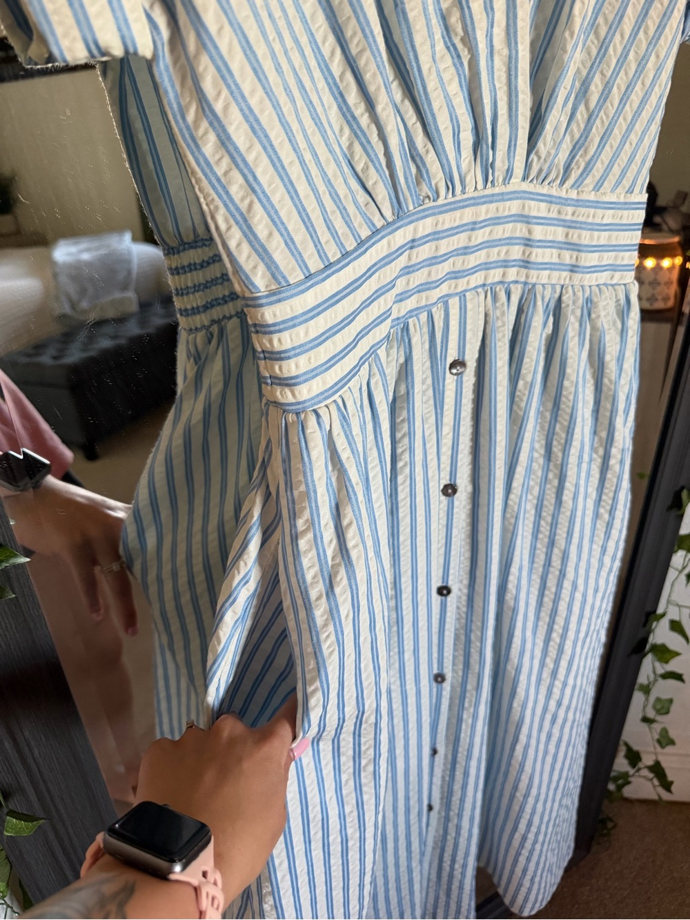 Entro • Blue & White Striped Shirt Dress Midi Small - Picture 3 of 4